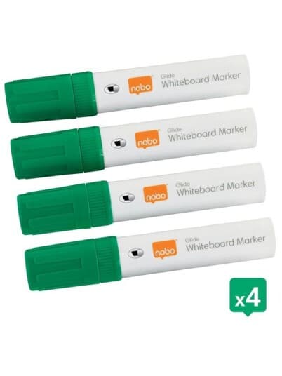 Nobo Glide Whiteboard Marker Bred Skrå Spids 10 Mm Hurtigttørrende Blæk, Pakke/4 Stk. Grøn