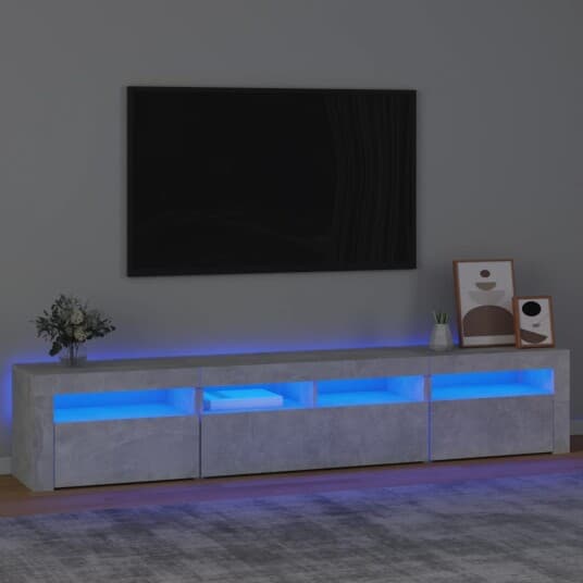 TV-benk med LED-lys betonggrå 210x35x40 cm