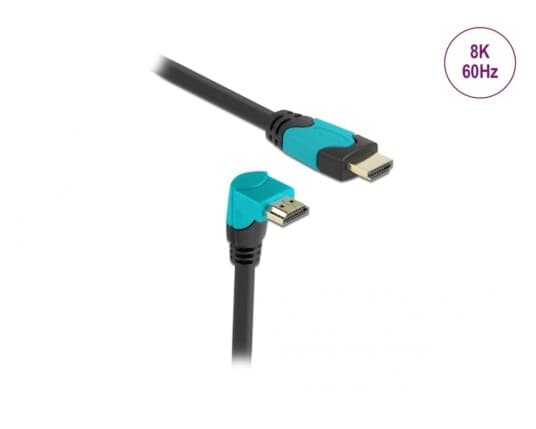 Delock - High Speed - Hdmi-Kabel - Hdmi Hann Rett Til Hdmi Hann Nedvinklet - 1 M - Svart, Turkis - Støtte For Dolby Dts-Hd Master Audio, Støtte For Dolby Truehd, Støtter 21:9 Kinosideforhold, 8 K 60 Hz (7680 X 4320) Støtte