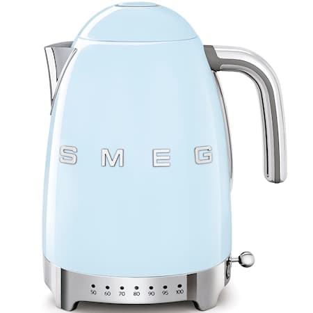 Smeg 50''S Style Vannkoker Klf04pbeu (Pastellblå), 1,7 L, 2400 W, Blå, Plast, Rustfritt Stål, Justerbar Termostat, Vannivåindikator