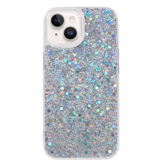 iPhone 15 Deksel Glitterpaljetter Sølv